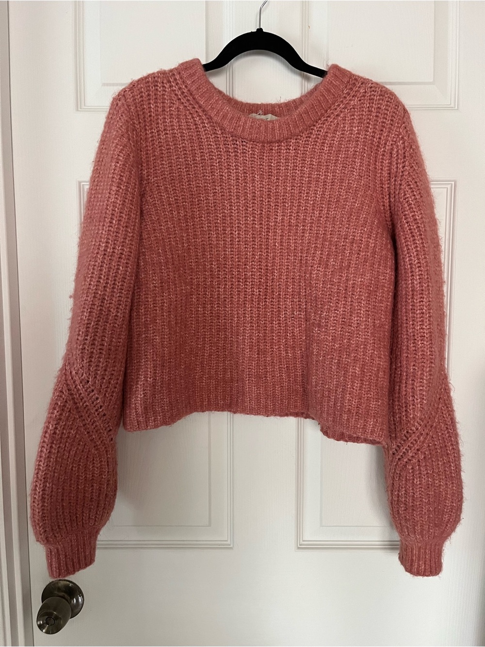 LOFT SzM Soft Boxy Crewneck Sweater, Coral/Peach, Balloon Sleeves